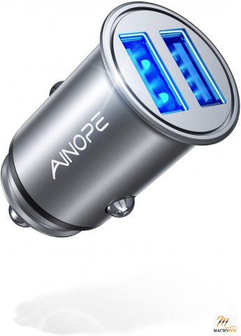 4.8A All Metal Car Charger Adapter Fast Charge USB Car Charger Flush Fit Compatible with iPhone 13/12/11 pro/XR/x/7/6s, iPad Air 2/Mini 3, Samsung Note 9/S10/S9/S8-Black