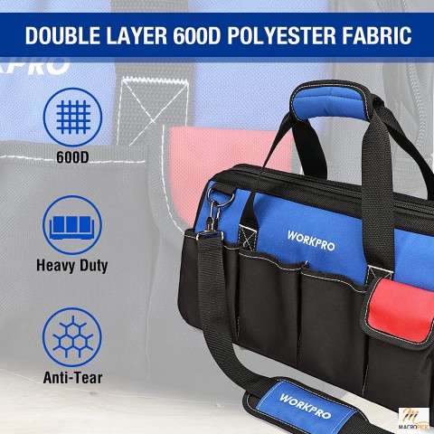 18-inch Close Top Wide Mouth Storage Tool Bag with Adjustable Shoulder Strap, Sturdy Bottom