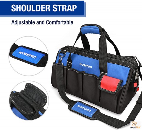 18-inch Close Top Wide Mouth Storage Tool Bag with Adjustable Shoulder Strap, Sturdy Bottom