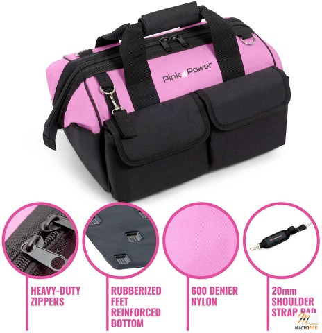 16” Tool Bag for Women with 22 Storage Pockets and Shoulder Strap