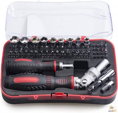 61 in 1 Ratcheting Screwdriver Set, Magnetic Screwdriver Bit Set with Rotatable Ratchet Handles, Sockets & Bits, Household Repair Tool Kit