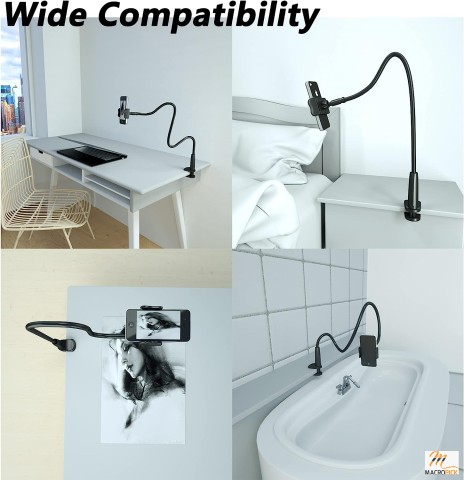 Multiple Usage Mobile Phone Clip on Stand Holder | with Grip Flexible Long Arm Gooseneck Bracket Mount